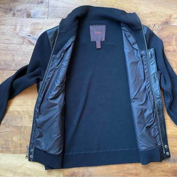 Tre Vero Men's Black Leather Sweater Jacket Button Front Stand Collar size L - Picture 5 of 14